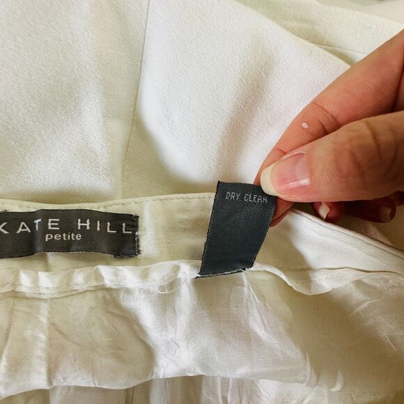 Kate Hill Petit White Linen High-Rise Flat Front Side Pockets Dress Pants 2P - Picture 9 of 14